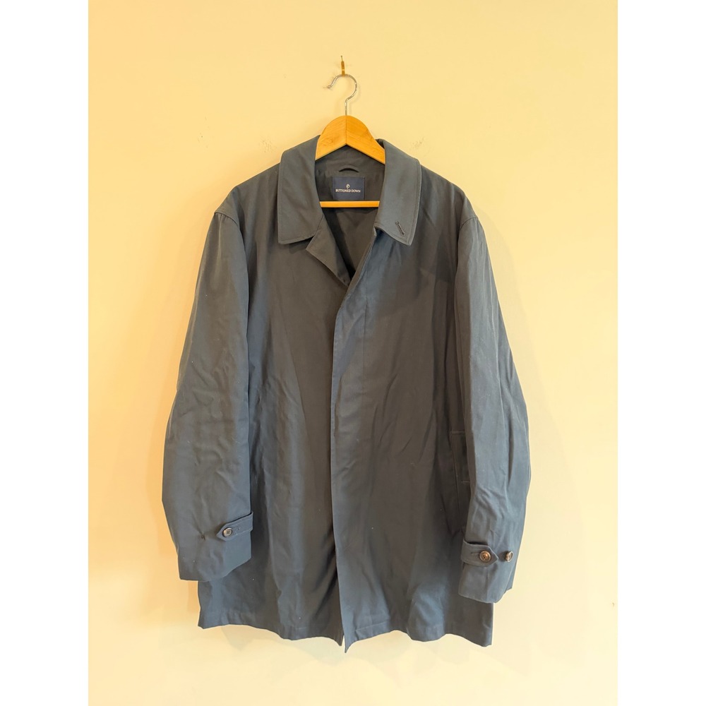 Buttoned Down Mens Tailored Car Trench Coat Navy Blue Cotton Blend Size 46R